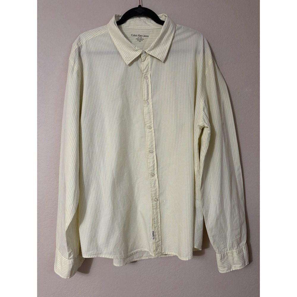Vintage Calvin Klein shirt Yellow‎ Pin Striped Men's XXL